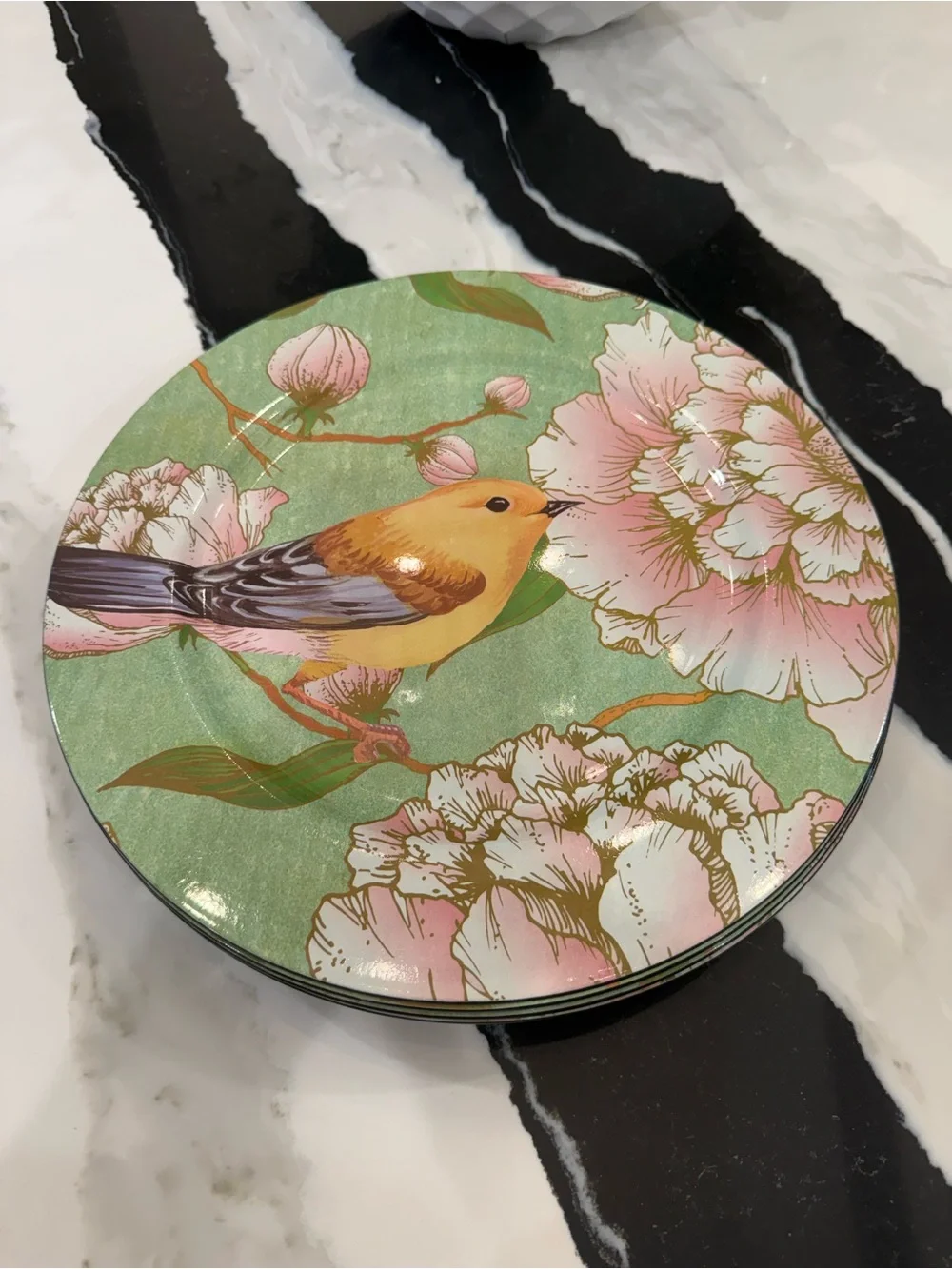 Set of 12 Bird & Floral Decorative Plastic Charger Plates